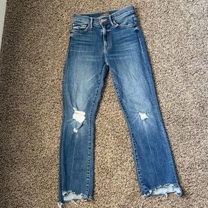 MOTHER Distressed Indigo Straight Leg Jeans